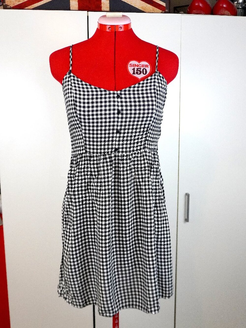 H&M Black & White Gingham Fit & Flare Mini Dress